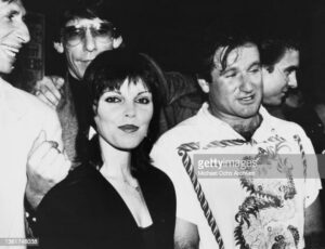 American singer and songwriter Pat Benatar and American comedian and actor Robin Williams (1951-2014) attend the party celebrating the 10th anniversary of the 'Catch a Rising Star' comedy club in New York City, New York, 19th August 1982. The event was filmed for a television special marking the 10th anniversary of the club. (Photo by Vinnie Zuffante/Michael Ochs Archives/Getty Images)